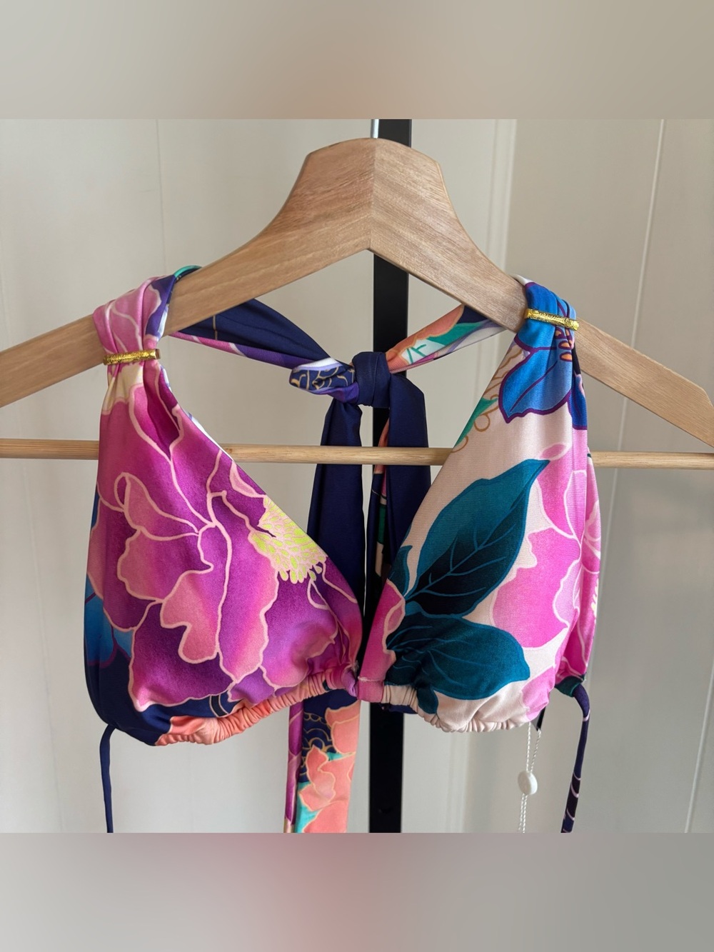 Trina Turk Opulent Oasis Triangle Bikini Top Tropical Floral Womens 12 NWT